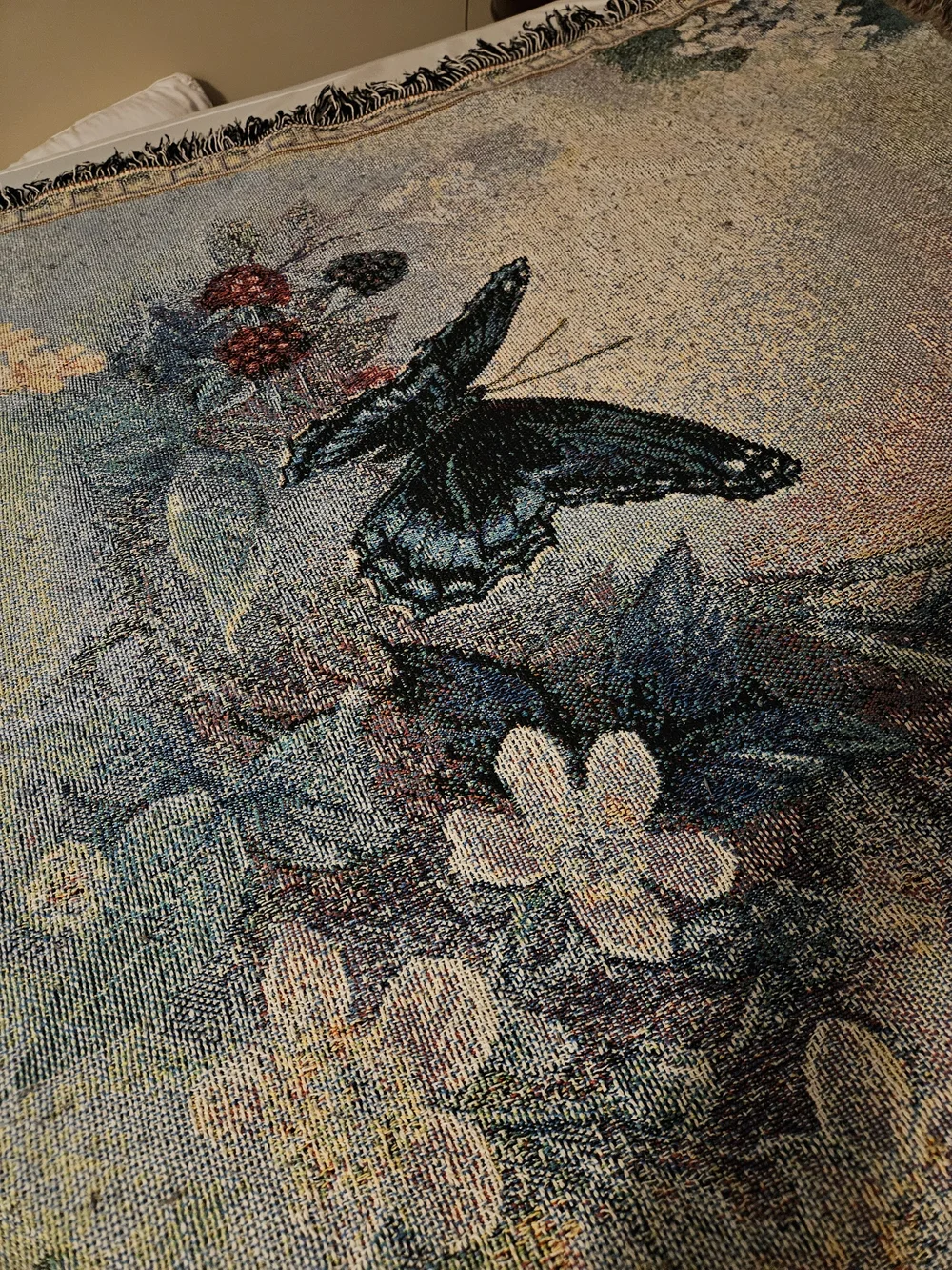 Lena Liu Butterfly Harmony & Flowers Tapestry Afghan Throw Blanket
